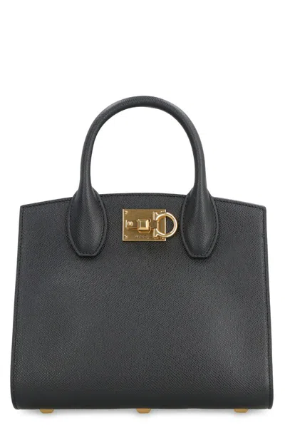 Shop Ferragamo Studio Box Leather Mini Handbag In Black