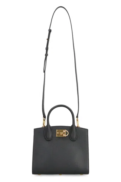 Shop Ferragamo Studio Box Leather Mini Handbag In Black