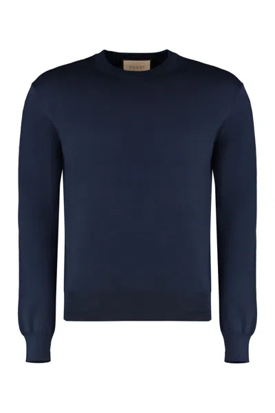 Shop Gucci Crew-neck Wool Sweater In Blue