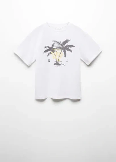 Shop Mango Printed Cotton-blend T-shirt Off White