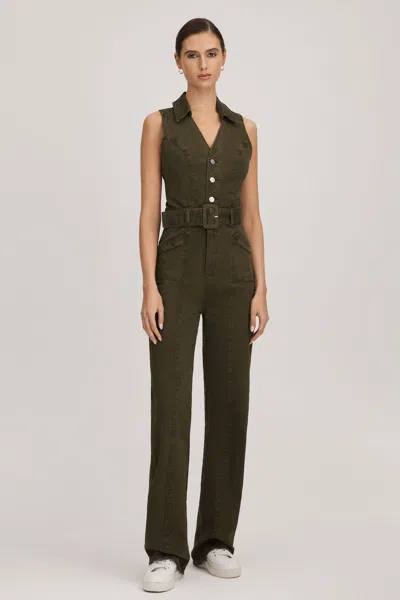 Shop Paige Denim Jumpsuit In Olive