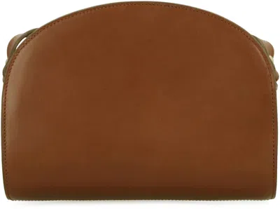 Shop Apc A.p.c. Demi-lune Leather Crossbody Bag In Brown