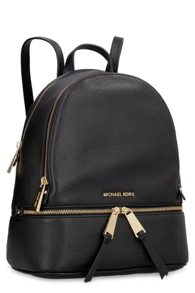 Shop Michael Kors Rhea Leather Medium Backpack In Black