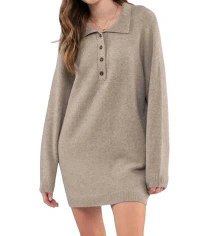 Shop Blu Pepper Collared Drop Shoulder Sweater Dress In Taupe In Brown