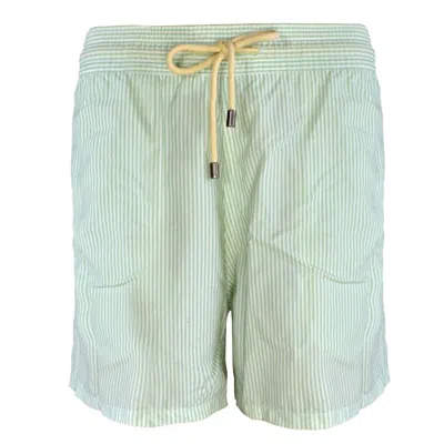 Shop Solid & Striped Men The Classic Drawstrings Swim Short Trunks In Aquamarine & White In Green