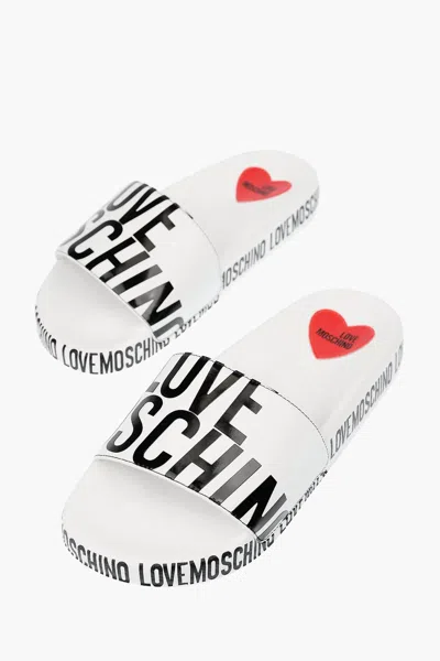 Shop Love Moschino Printed Slide In Bianco In White
