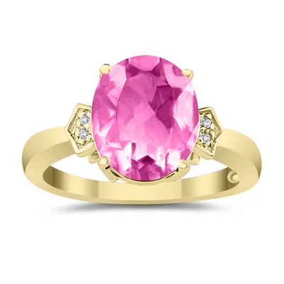 Shop Sselects Pink Topaz & Diamond Ring In 10k Yellow Gold