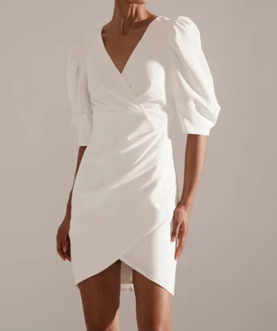 Shop Krisa Crepe Wrap Puff Sleeve Dress In Ivory In White