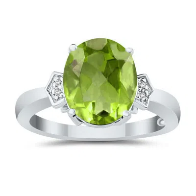 Shop Sselects Peridot And Diamond Ring In 10k White Gold