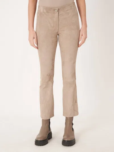 Shop Repeat Cashmere Cropped Bootcut Suede Pants In Taupe In Beige
