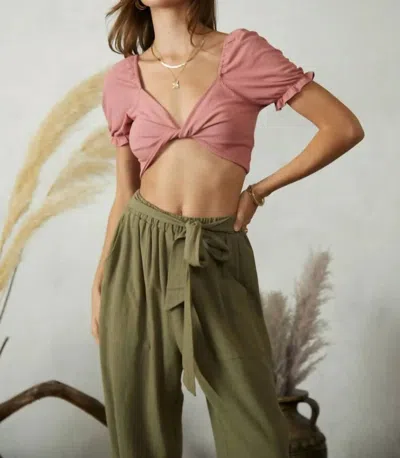 Endless Blu. Tina Twist Front Crop Top In Mauve In Pink