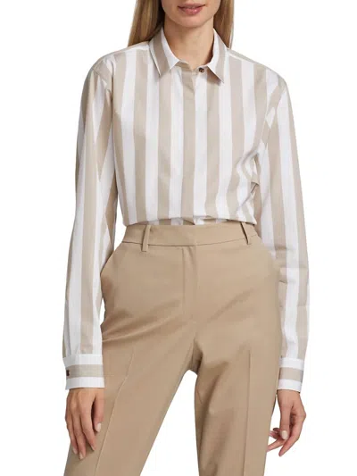 Shop Lafayette 148 Rae Striped Poplin Button-up Shirt In Taupe Multi In Grey