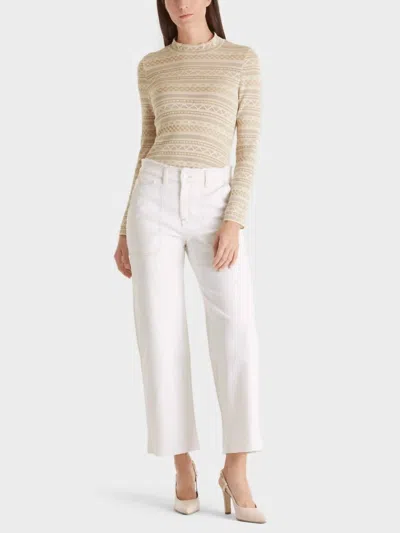 Shop Marc Cain Metallic Fitted Sweater Sparking Mushrooms Theme In Soft Blossom Color 157 In Beige