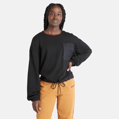 Shop Timberland Women's Mixed-media Crew Neck Sweatshirt In Black