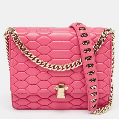 Shop Roberto Cavalli Dark Quilted Leather Hera Shoulder Bag In Pink