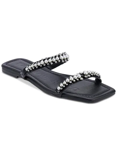 Shop Karl Lagerfeld Payzlee Womens Faux Leather Rhinestone Slide Sandals In Black
