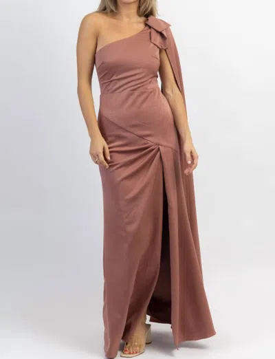 Shop Lena One Shoulder Sash Satin Maxi Dress In Mauve In Brown