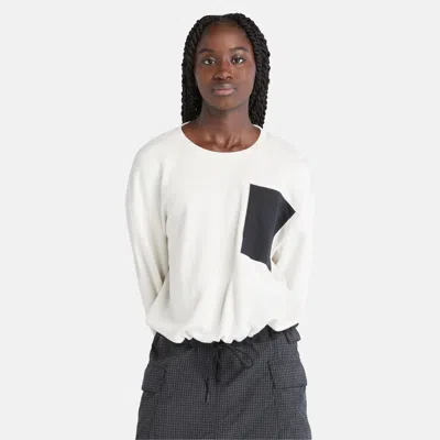 Shop Timberland Women's Mixed-media Crew Neck Sweatshirt In White