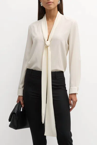 Shop Nili Lotan Angelique Tie Neck Blouse In Ivory In White