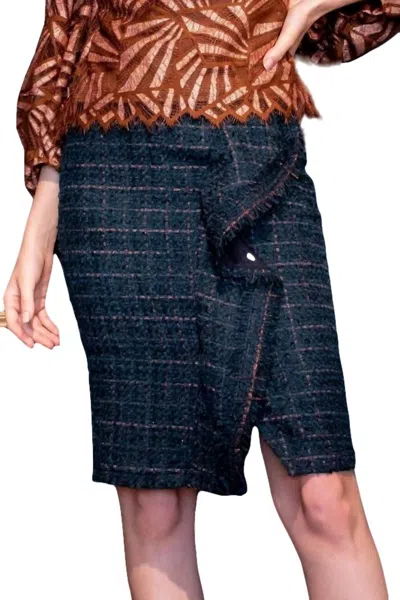 Shop Eva Franco Tweed Pencil Skirt In Copper Teal In Blue