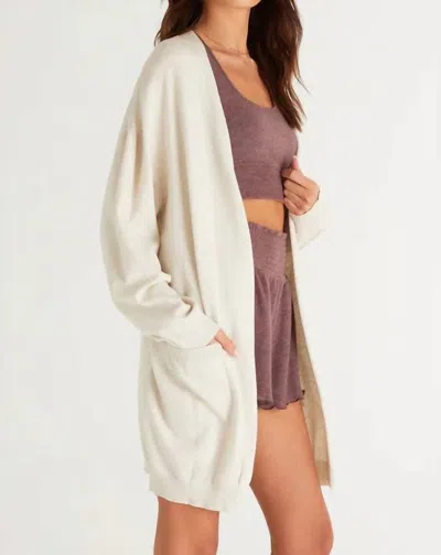 Shop Z Supply Staying In Cardigan In Heathered Oatmeal In Purple