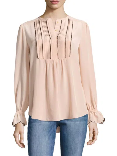 Shop Rachel Zoe Regina Semi Sheer Long Sleeve Silk Shirt Blouse In Blush In Beige