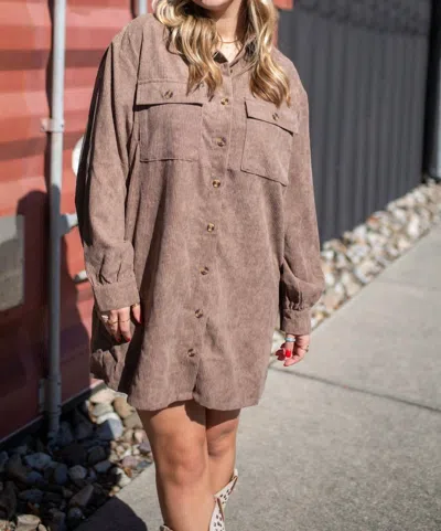 Shop Entro Corduroy Button Up Dress In Brown In Beige