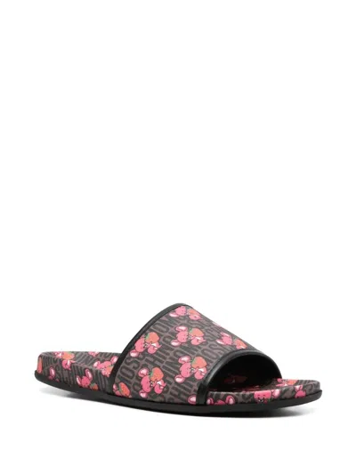 Shop Moschino Strawberry Mouse Logo Slides In Brown In Pink