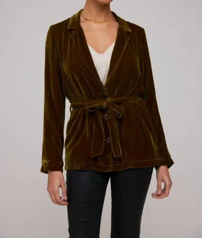 Shop Bella Dahl Velvet Notch Collar Belted Blazer In Olive Gold In Green