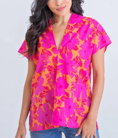Shop Karlie Floral Tropical V-neck Top In Pink/orange