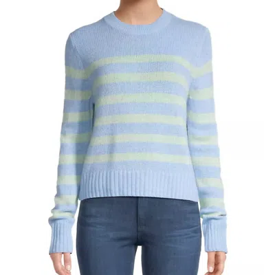 Shop White + Warren Featherweight Cashmere Striped Crewneck Sweater In Cornflower Blue/mint
