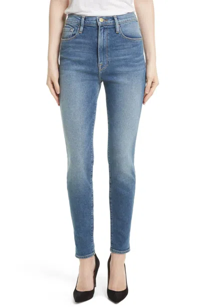 Shop Frame Ali High Rise Skinny Jeans In Juniper Blu In Blue