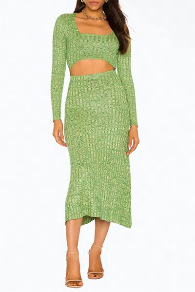 Shop Afrm Skye Cutout Ribbed-knit Midi Dress In Marled Lime In Green