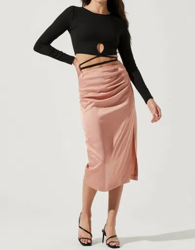 Astr Perry Ruched Side Slit Midi Skirt In Blush Pink In Pink