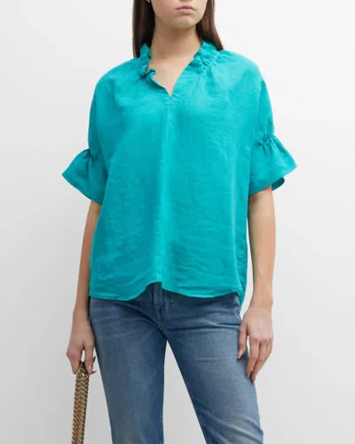 Finley Crosby Top In Jade Linen In Blue