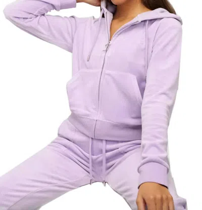 Shop Juicy Couture Women's Orchid Petal Velour Hoodie Sweatshirt With Jeweled Back S In Purple