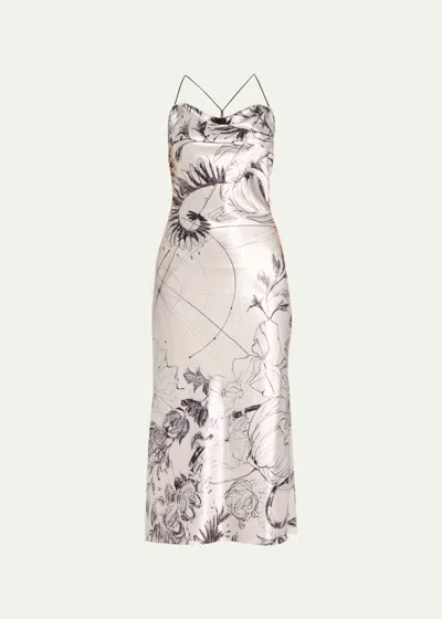 Shop Jason Wu Cosmic Floral Print Satin Slip Dress In Floral/black In White