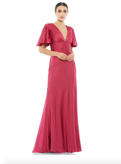 Mac Duggal Flounce Sleeve Satin Trumpet Gown In Pink