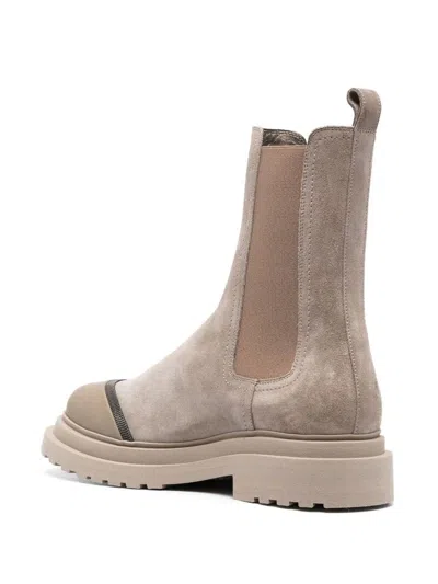 Shop Brunello Cucinelli Ankle Boots With Elasticated Inserts In Brown