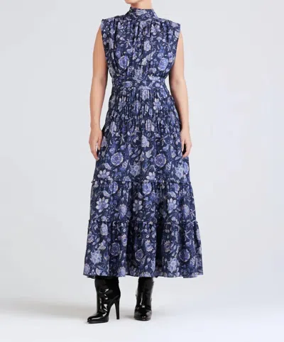 Shop Derek Lam 10 Crosby Junia Rouched Sleeveless Midi Dress In Navy Multi In Blue