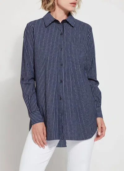 Shop Lyssé Schiffer Button Down Shirt In Navy Contrast Stripe In Blue