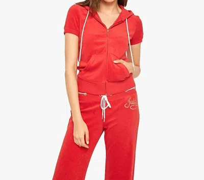 Shop Juicy Couture Rope Microterry Robertson Short Sleeve Jacket In Rugby In Red