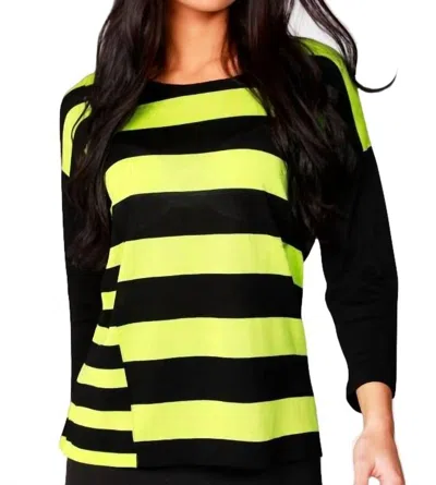 Angel 3/4 Sleeve Stripe Scoop Neck Sweater In Black/kiwi In Yellow