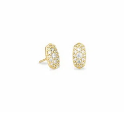 Shop Kendra Scott Grayson Gold Stud Earrings In White Crystal In Silver