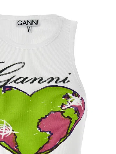 Shop Ganni Printed Tank Top Tops White