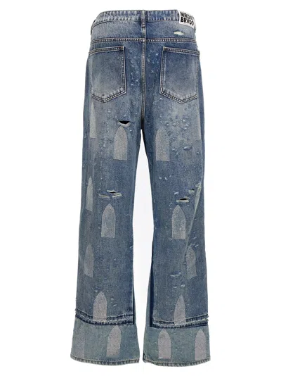 Shop Who Decides War Rhinestone Washed Denim Jeans Light Blue