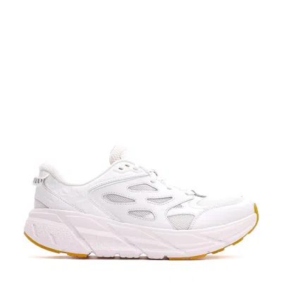 Hoka Cliftons Mens Breathable Tie String Athletic And Training Shoes In Wwh White / White