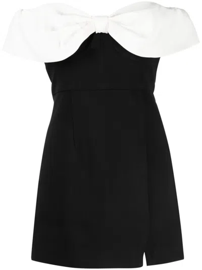 Shop Self-portrait Black Crepe Bow Mini Dress Clothing