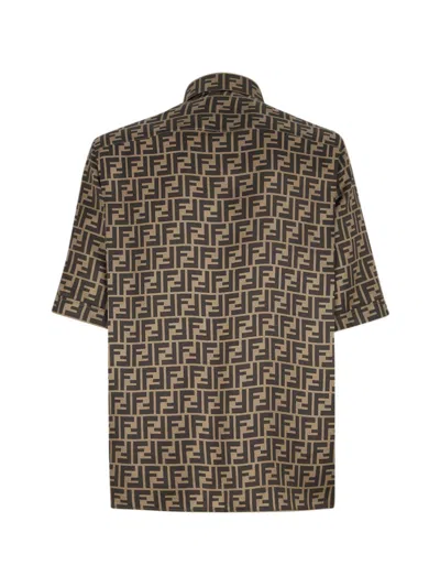 Shop Fendi Men Brown Silk Shirt