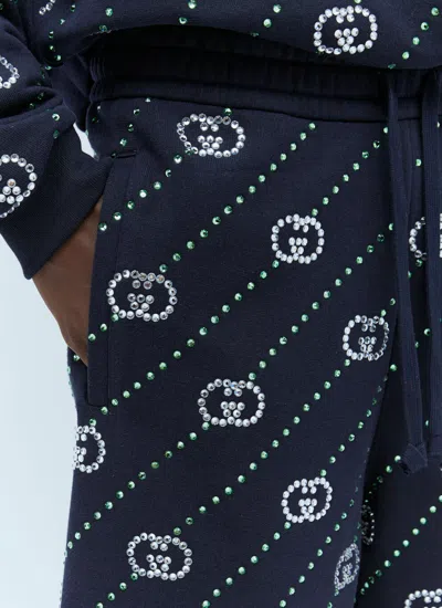 Shop Gucci Men Crystal Interlocking G Shorts In Black